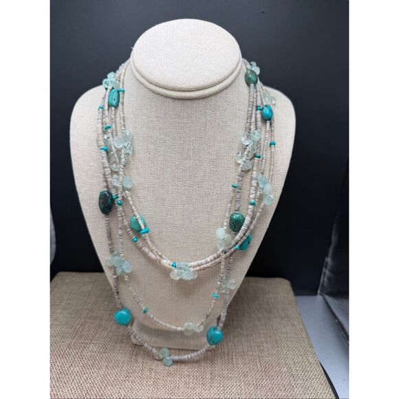 Jay King Multi Strand Heishi Bead Turquoise and Quartz Necklace Gemstones - Picture 7 of 7